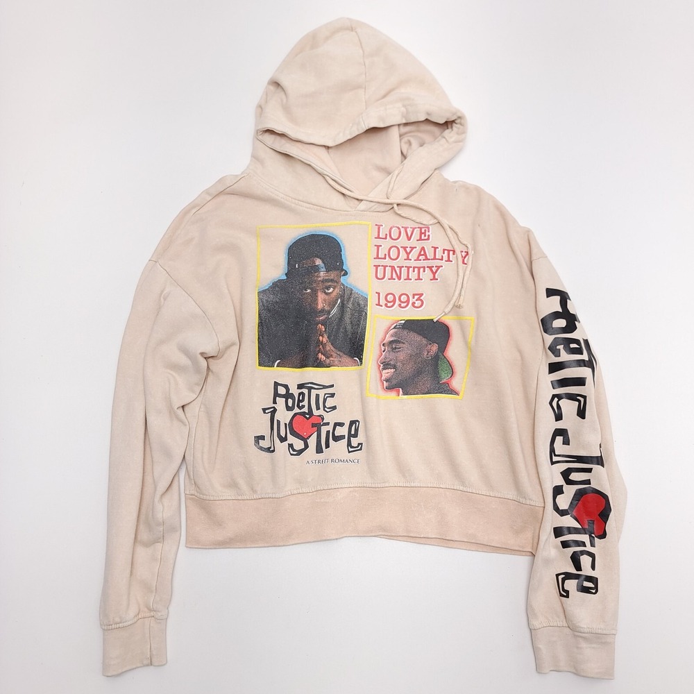 Chemistry 2Pac Poetic Justice Fleece Hoodie Women's L Beige Crop Top